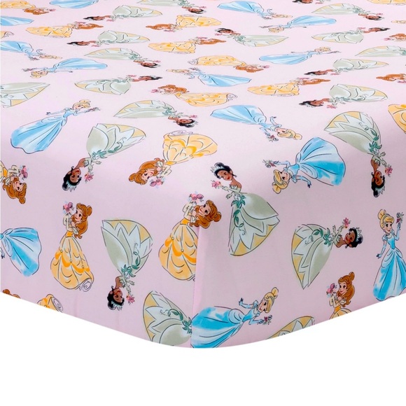 Disney Princess Belle, Tiana, & Cinderella Fitted Crib Sheet & Crib Skirt Bundle - Picture 1 of 6
